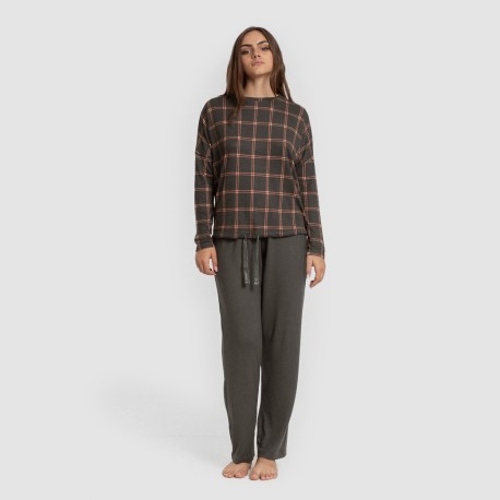 Pigiama lungo Secret donna Cuadro Nelby verde militare