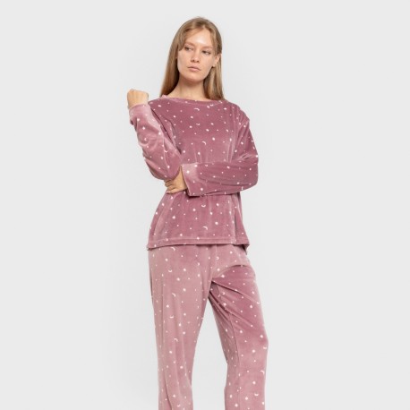 Pigiama velluto super soft Ambarina malva rosa