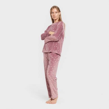 Pigiama velluto super soft Ambarina malva rosa