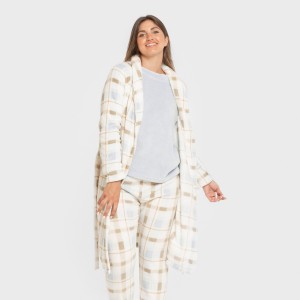 Vestaglia pile coral Cuadro Noric celeste