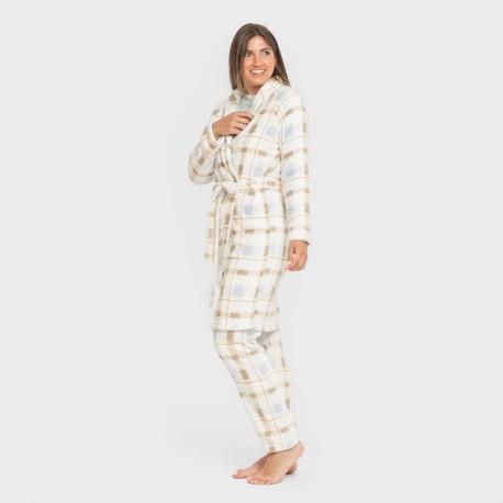 Vestaglia pile coral Cuadro Noric celeste