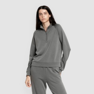 Felpa fluida da donna con mezza zip