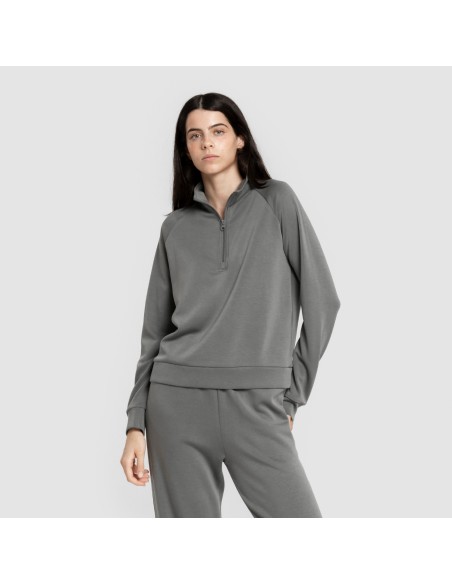 Felpa fluida da donna con mezza zip