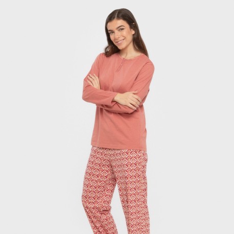 Pigiama lungo cotone Eurico marsala