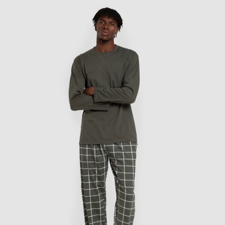 Pigiama lungo uomo cotone Cuadro Andino verde militare