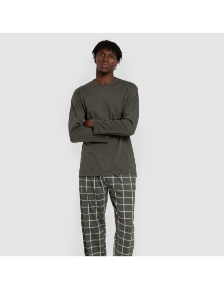 Pigiama lungo uomo cotone Cuadro Andino verde militare