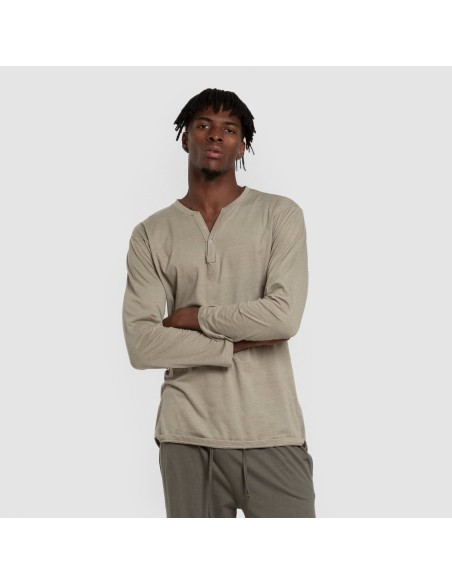 Pigiama lungo uomo con bottoni verde chiaro - verde scuro