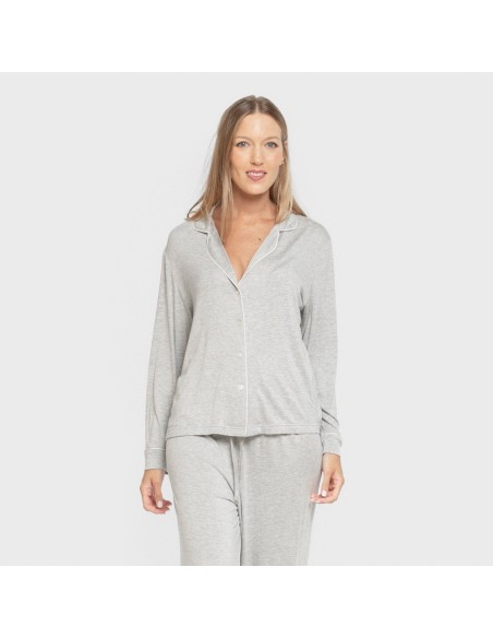 Pigiama lungo camicia viscosa maglia donna