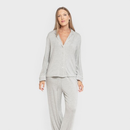 Pigiama lungo camicia viscosa maglia donna