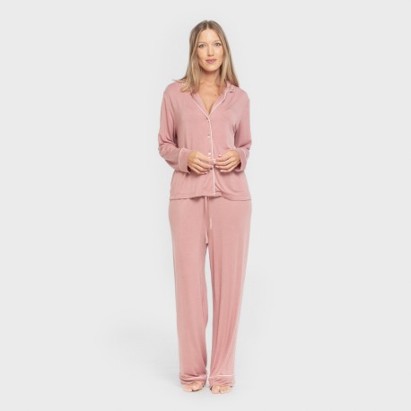 Pigiama lungo camicia viscosa maglia donna
