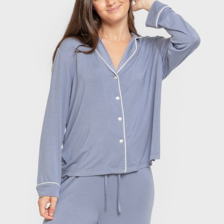Pigiama lungo camicia viscosa maglia donna