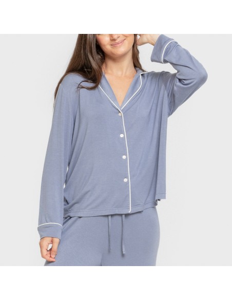 Pigiama lungo camicia viscosa maglia donna