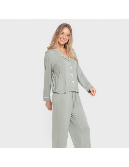 Pigiama lungo camicia viscosa maglia donna