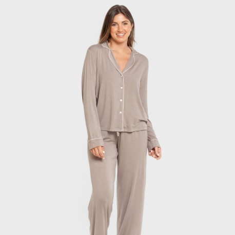 Pigiama lungo camicia viscosa maglia donna