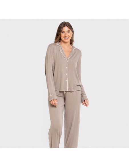 Pigiama lungo camicia viscosa maglia donna