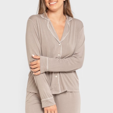 Pigiama lungo camicia viscosa maglia donna
