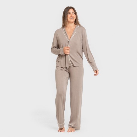 Pigiama lungo camicia viscosa maglia donna