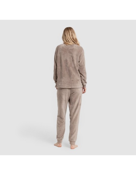 Pigiama coral polsini donna Hello Weekend marrone Pigiama coral polsini donna Hello Weekend marrone