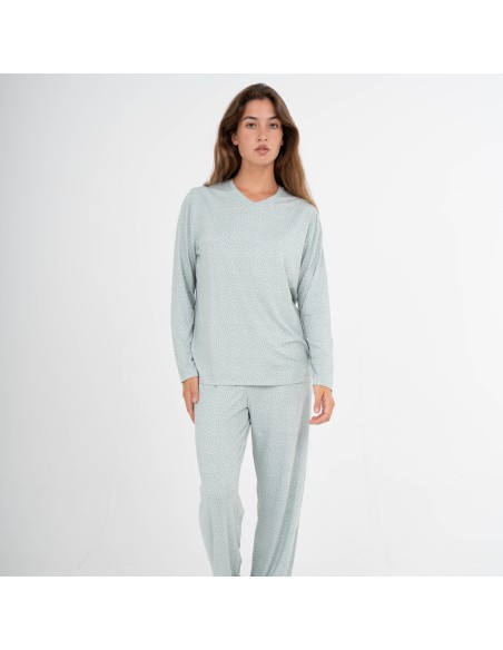 Pigiama lungo donna soft Lolenda verde tiffany