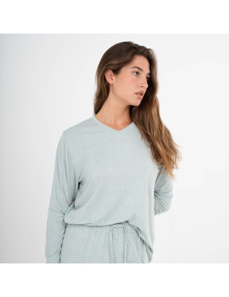 Pigiama lungo donna soft Lolenda verde tiffany