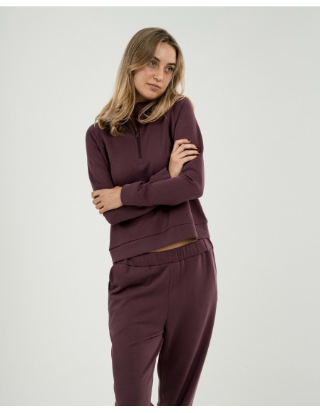 Felpa fluida da donna con mezza zip