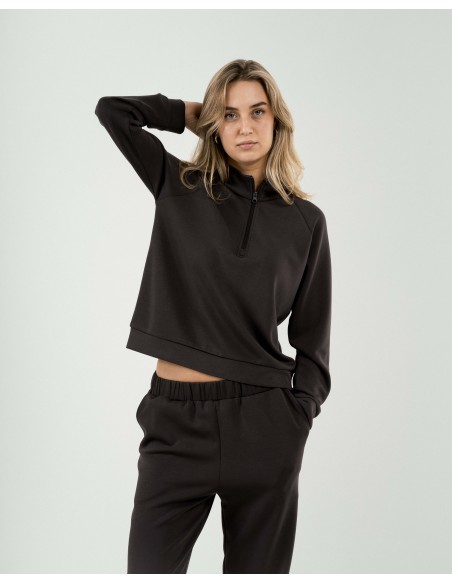 Felpa fluida da donna con mezza zip