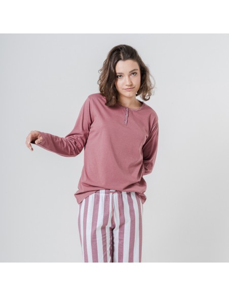 Pigiama lungo cotone Raya Elvis malva rosa