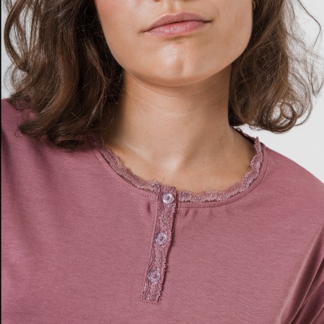 Pigiama lungo cotone Raya Elvis malva rosa