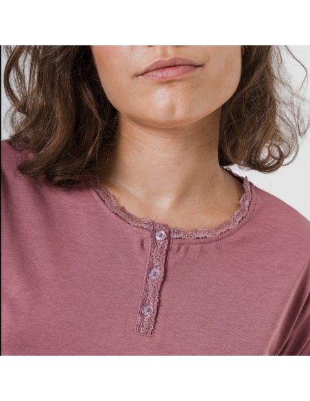 Pigiama lungo cotone Raya Elvis malva rosa