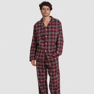 Pigiama flanellacon colleto a bavero Cuadro Sauron bordeaux