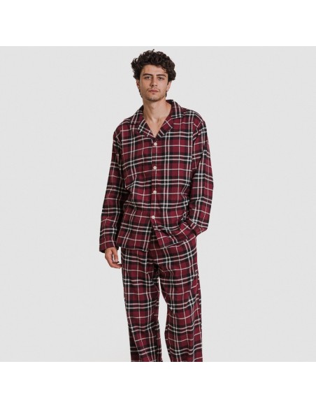 Pigiama flanellacon colleto a bavero Cuadro Sauron bordeaux
