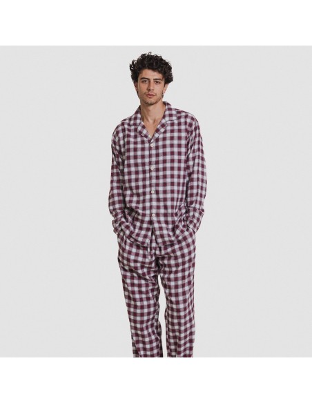 Pigiama flanellacon colleto a bavero Cuadro Gustavo bordeaux