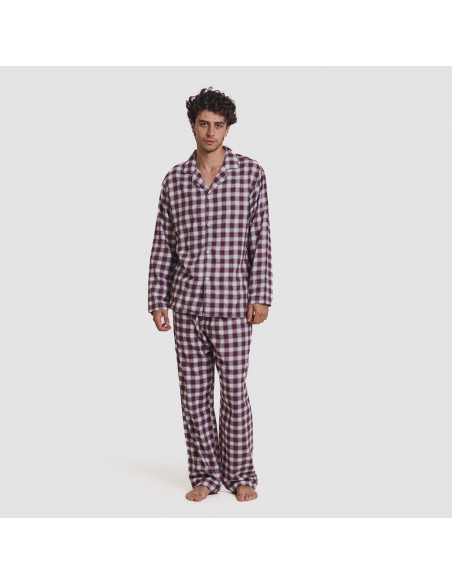 Pigiama flanellacon colleto a bavero Cuadro Gustavo bordeaux