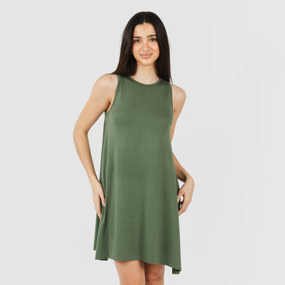 ABITO CORTO CON SPALLINE IN VISCOSA TINTA UNITA