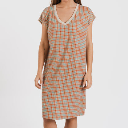 Abito corto e fluido in crêpe tamil