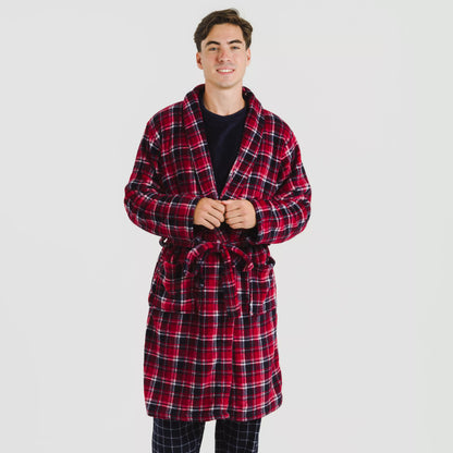 Vestaglia da uomo in corallo con motivo a quadri Cocoro