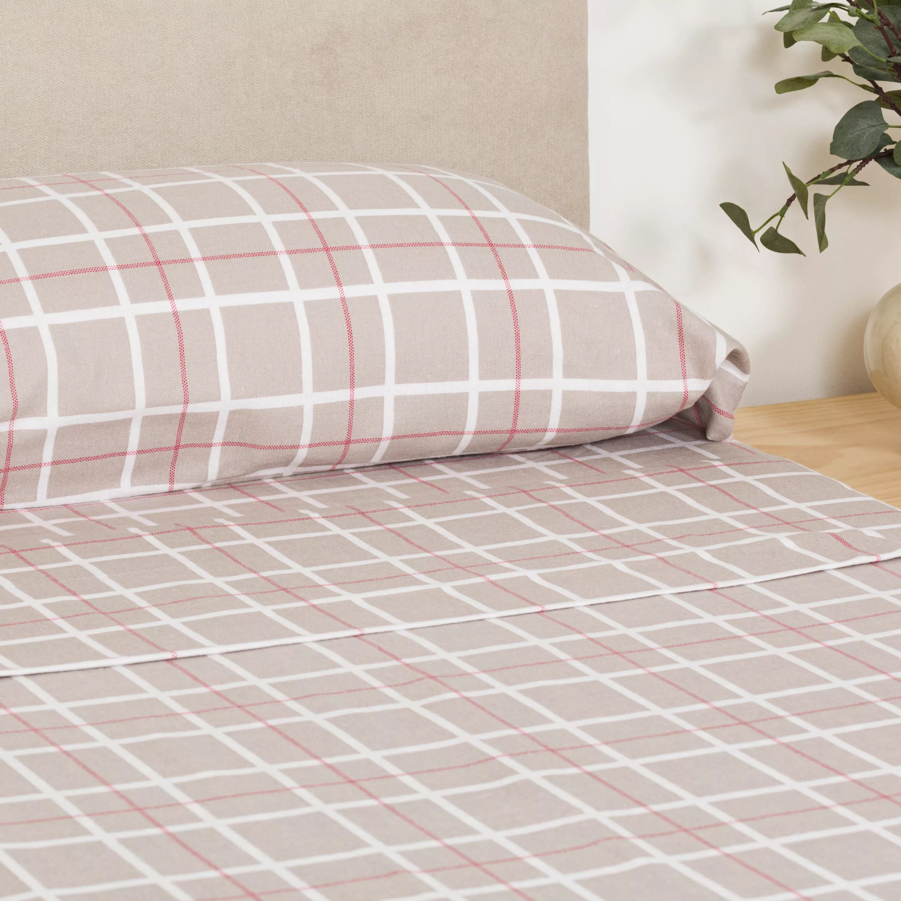 SET LENZUOLA IN FLANELLA A QUADRI CAMMELLO