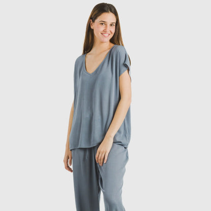 T-SHIRT M/FLUIDA IN VISCOSA TINTA UNITA BAMBULA