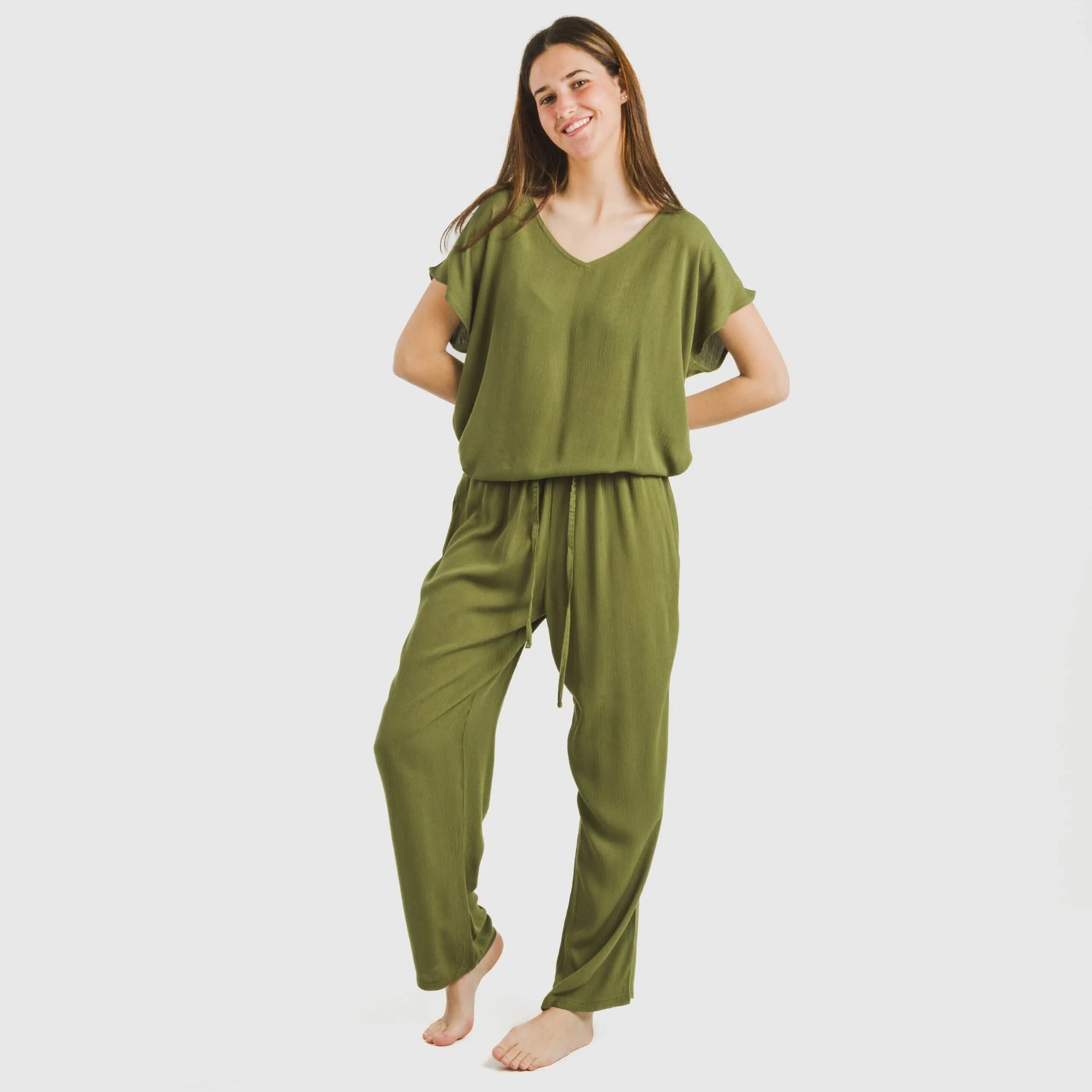 PANTALONI LUNGHI IN VISCOSA TINTA UNITA DA DONNA BAMULA