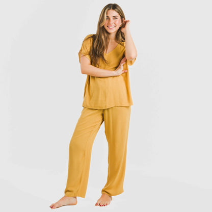 PANTALONI LUNGHI IN VISCOSA TINTA UNITA DA DONNA BAMULA