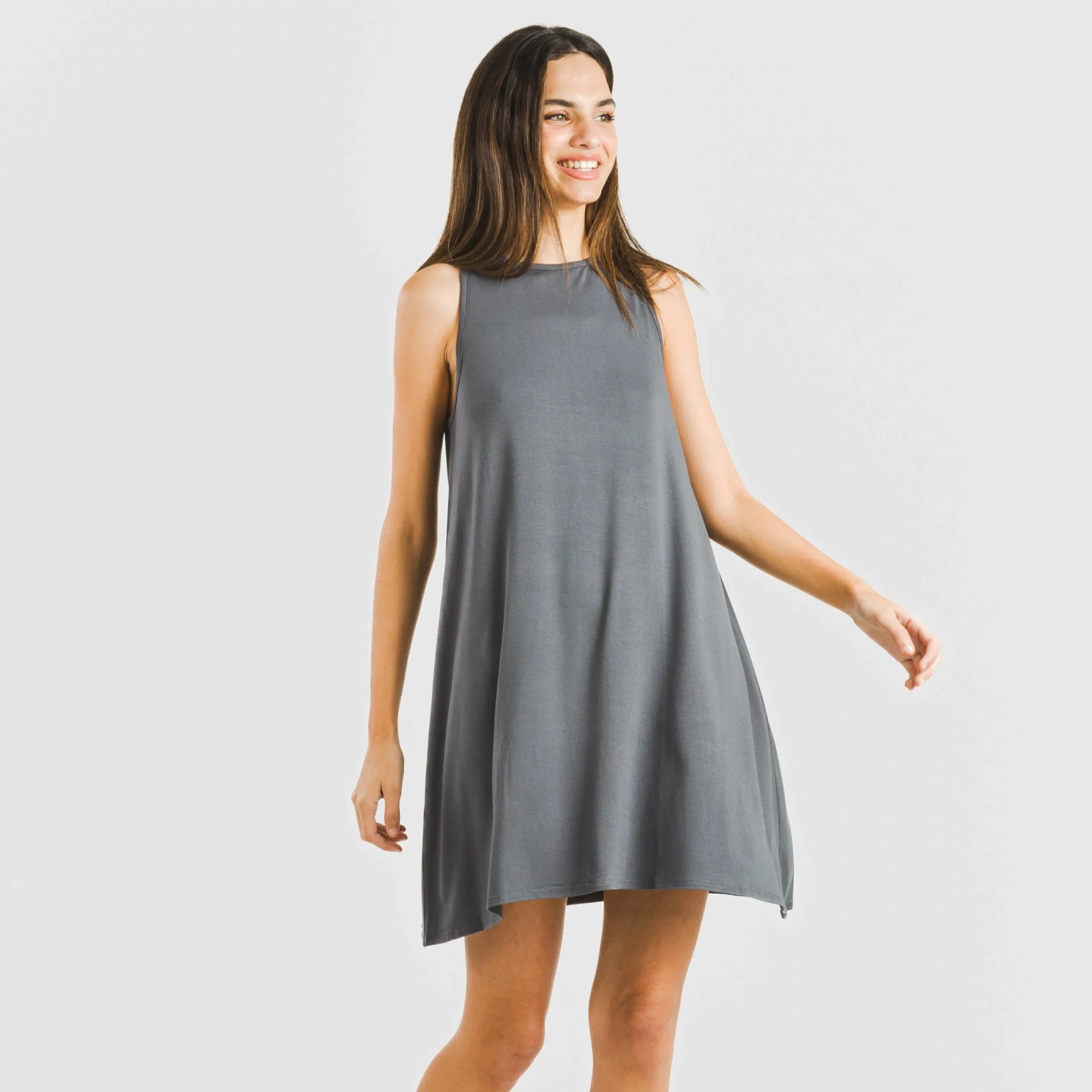 ABITO CORTO CON SPALLINE IN VISCOSA TINTA UNITA