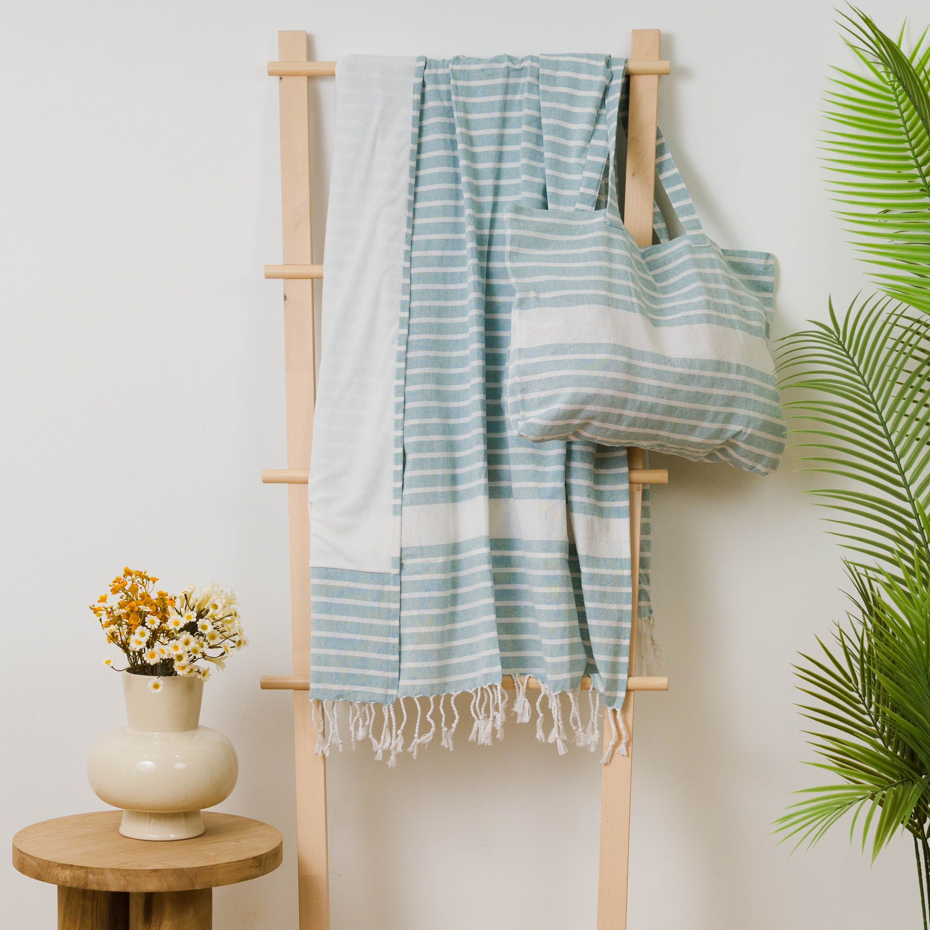 PACK PAREO ASCIUGAMANO + BORSA A RIGHE ALG