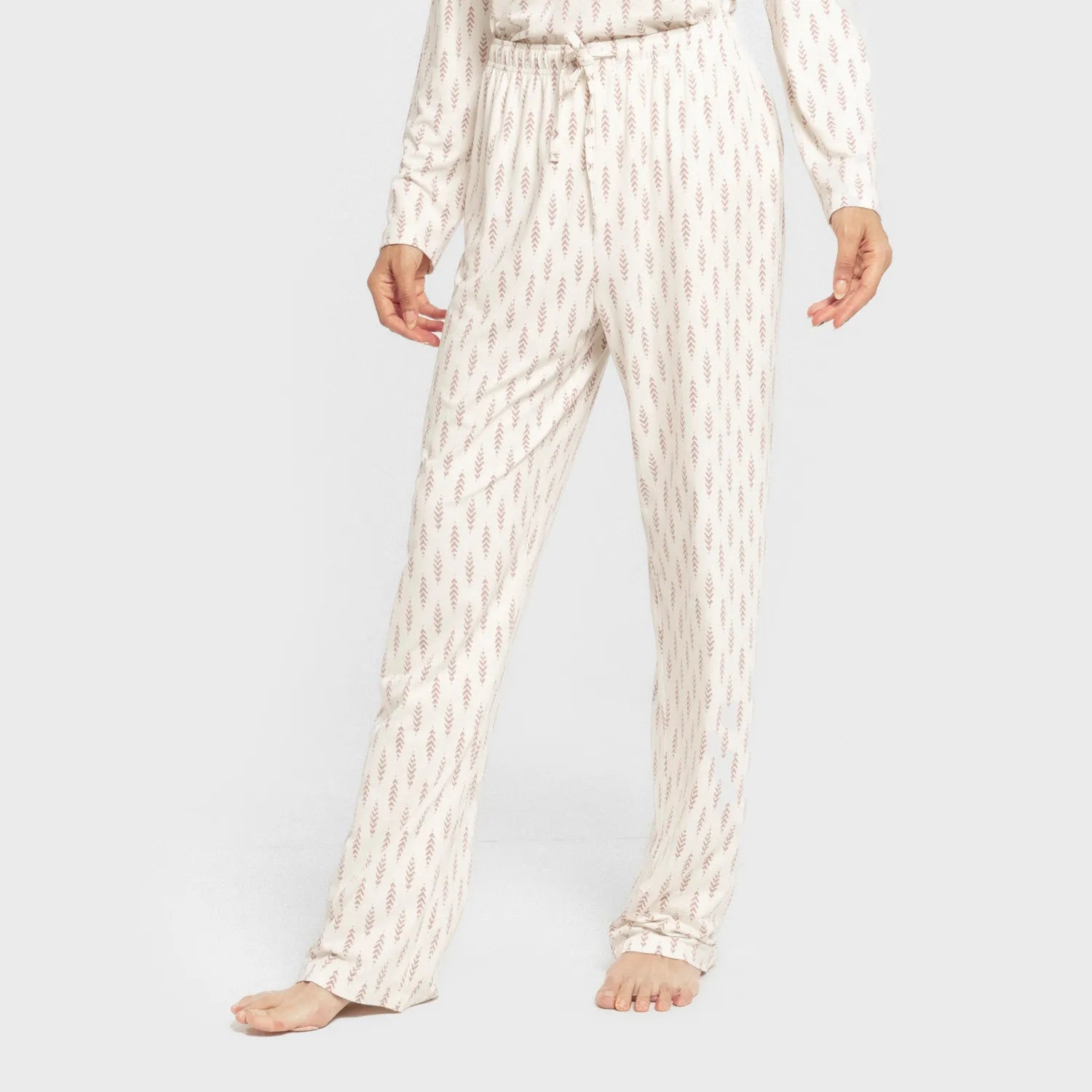 Pigiama lungo da donna, morbido a spina di pesce