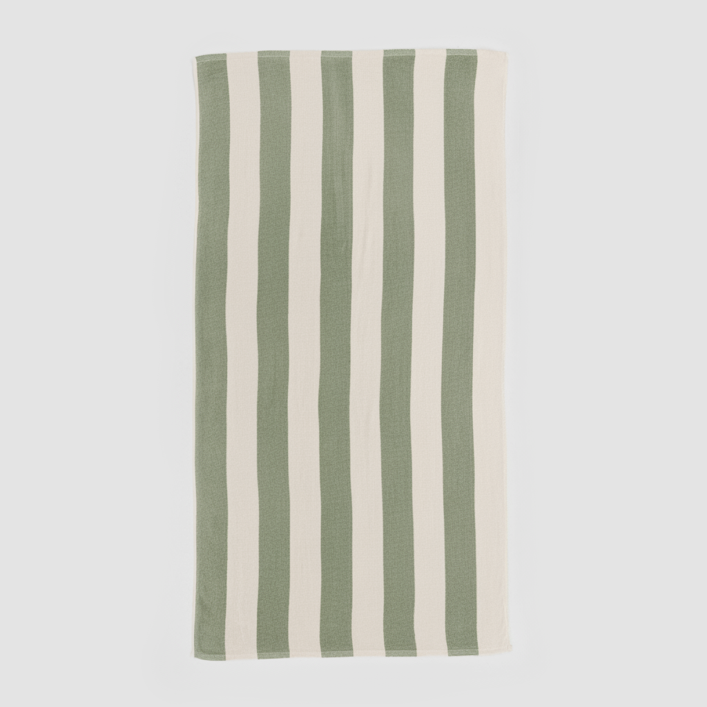 Toalla Playa Algodón 400gr Raya Verde Seco