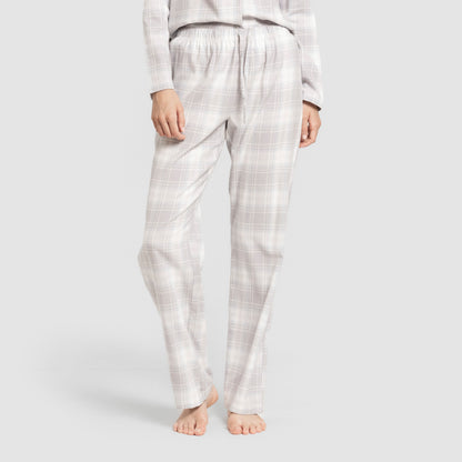 Pijama franela manga larga camisero mujer Cuadro Portland celeste