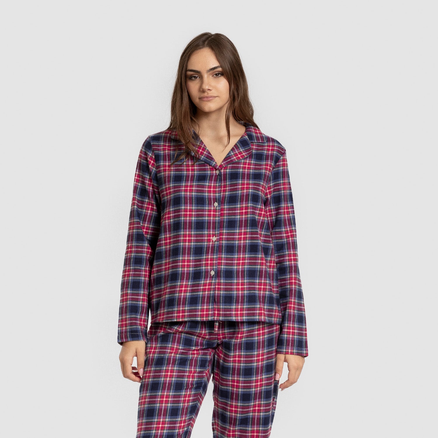 Pijama franela manga larga camisero mujer Cuadro Hemerito azul