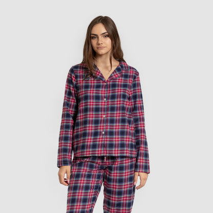 Pijama franela manga larga camisero mujer Cuadro Hemerito azul