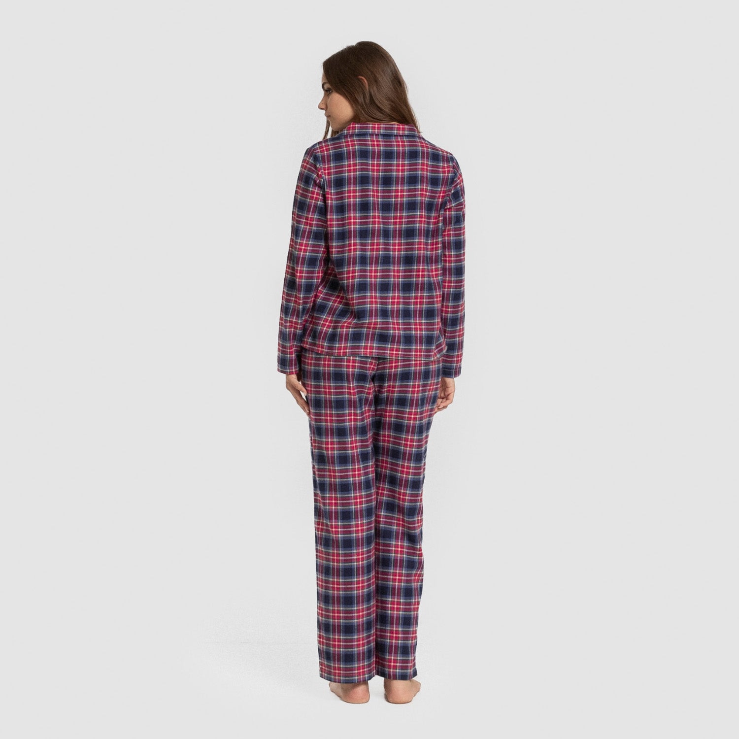 Pijama franela manga larga camisero mujer Cuadro Hemerito azul