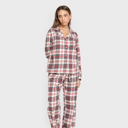Pijama franela manga larga camisero mujer Cuadro Mercury rojo