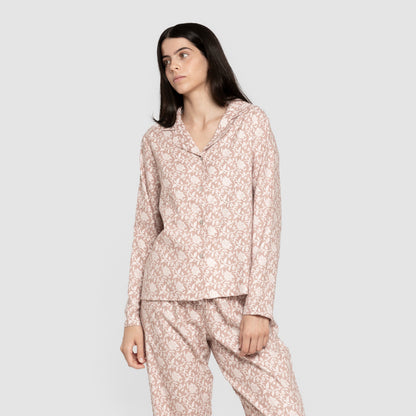 Pijama franela manga larga camisero mujer Amira rosa